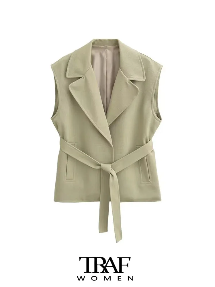 TRAF Women Fashion With Belt Linen Waistcoat Vintage Lapel Collar Sleeveless Female Outerwear Chic Vest Tops
TRAF Women Fashion With Belt Linen Waistcoat Vintage Lapel Collar Sleeveless Female Outerwear Chic Vest Tops