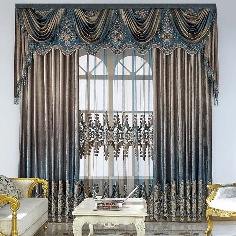 

Curtains for Living Room Dining Bedroom Luxury Flannel Embroidered Shading Palace Classical and Elegant Atmosphere Exquisite