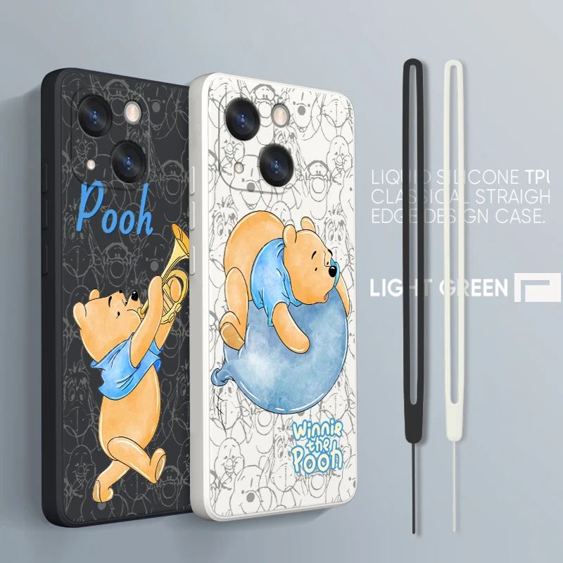 

Cute Disney Winnie Pooh Phone Case For iPhone 14 13 12 mini 11 Pro Max 8 7 Plus XR XS X Liquid Rope Funda Cover