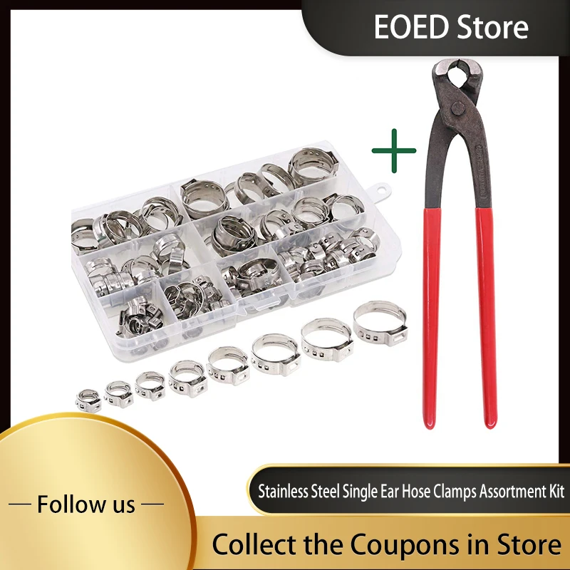 Hose Clamps Assortment Kit Stainless Steel Single Ear Stepless Hose Clamp Rings with Ear Clamp Pincer for Securing Pipe Sealing
Hose Clamps Assortment Kit Stainless Steel Single Ear Stepless Hose Clamp Rings with Ear Clamp Pincer for Securing Pipe Sealing