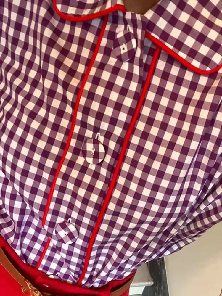 Women Peter Pan Collar Purple Plaid Blouse Long Sleeve Ladies Single-Breasted Sweet Shirt and Tops 2022 Early Spring
Women Peter Pan Collar Purple Plaid Blouse Long Sleeve Ladies Single-Breasted Sweet Shirt and Tops 2022 Early Spring