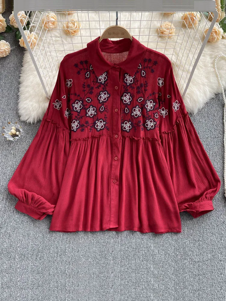 Spring retro ethnic style heavy industry embroidery shirt women's puff sleeves loose casual all-match holiday tops women D1223
Spring retro ethnic style heavy industry embroidery shirt women's puff sleeves loose casual all-match holiday tops women D1223