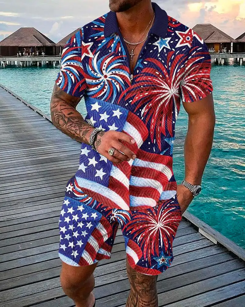 Men's Sportswear Suit Casual 3D Printed Short Sleeve Zipper POLO Shirt Running Fitness Training Suit 2-piece Suit Shorts Men
Men's Sportswear Suit Casual 3D Printed Short Sleeve Zipper POLO Shirt Running Fitness Training Suit 2-piece Suit Shorts Men