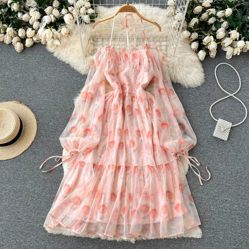 Women New Fashion Spring Summer Square Neck Pink Seaside Beach Long Sleeve Print Dress Sweet Clothes Vestidos De Mujer G286
Women New Fashion Spring Summer Square Neck Pink Seaside Beach Long Sleeve Print Dress Sweet Clothes Vestidos De Mujer G286