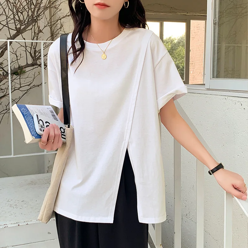 2022 New Summer Loose Korean Version Design Simple Split Cotton White T-shirt Women
2022 New Summer Loose Korean Version Design Simple Split Cotton White T-shirt Women