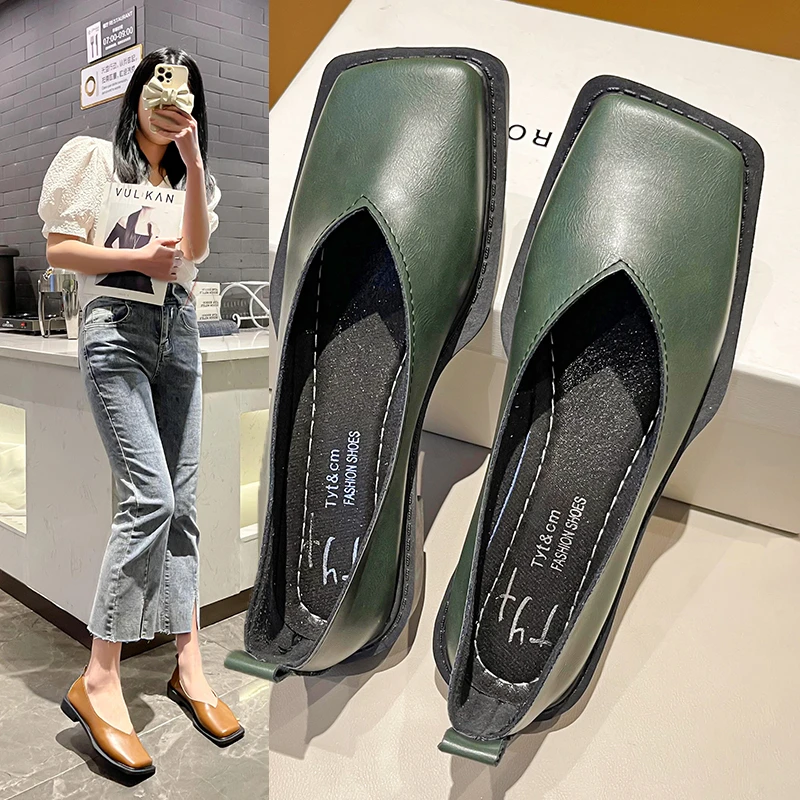 2022 Flat Shoes Women Square Toe Single Shoes Simple Temperament Leather Shoes Spring Autumn 4 Colors
2022 Flat Shoes Women Square Toe Single Shoes Simple Temperament Leather Shoes Spring Autumn 4 Colors