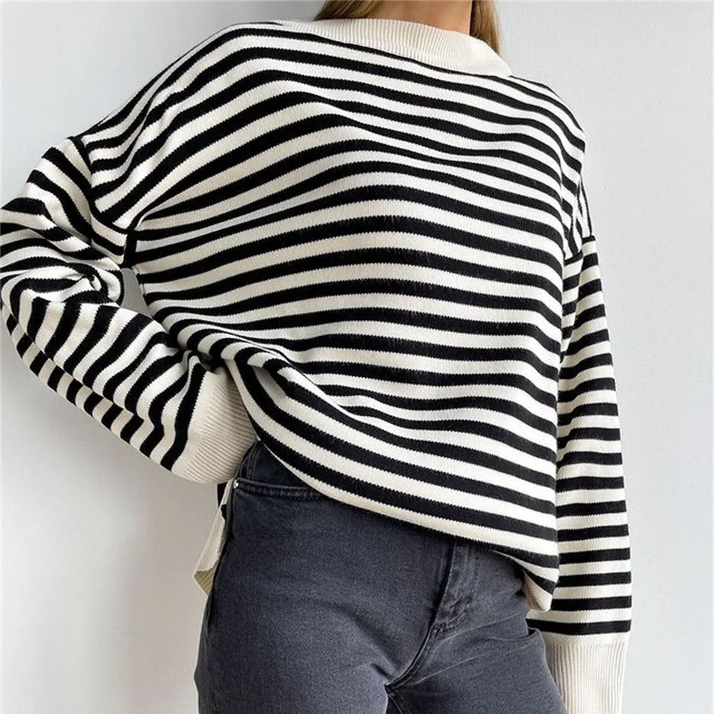 O Neck Vintage Striped Sweater Pullovers For Women Casual Loose Long Sleeves Jumpers Autumn Female Drop Shoulder Kintting Tops
O Neck Vintage Striped Sweater Pullovers For Women Casual Loose Long Sleeves Jumpers Autumn Female Drop Shoulder Kintting Tops