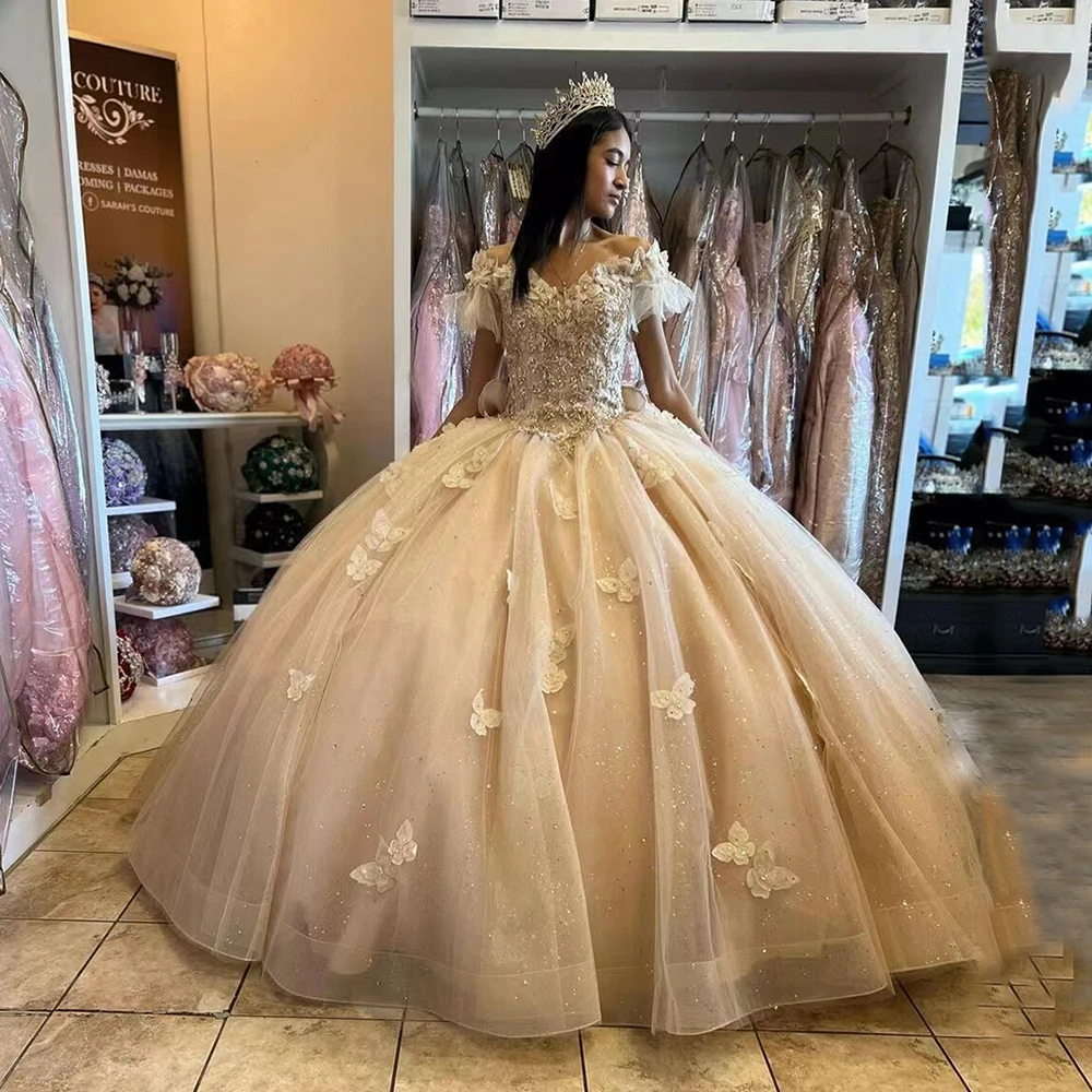 Doymeny Sweet 15 Champagne Glitter Quinceanera Dresses Short Sleeves With Bow Butterfly Robes De Bal 2023 Prom Gowns Ball Gown
Doymeny Sweet 15 Champagne Glitter Quinceanera Dresses Short Sleeves With Bow Butterfly Robes De Bal 2023 Prom Gowns Ball Gown