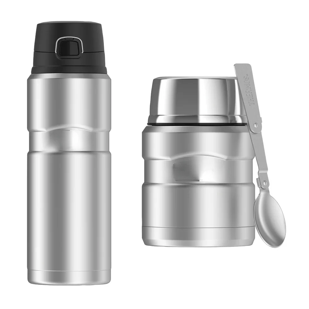 24-Ounce Drink Bottle & King 16-Ounce Food Jar with Folding Spoon, Stainless Steel
24-Ounce Drink Bottle & King 16-Ounce Food Jar with Folding Spoon, Stainless Steel