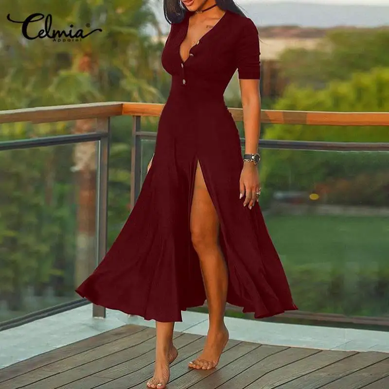 Celmia Women Sexy Midi Vestidos 2022 Summer Side Slit V Neck Vacation Long Dress Retro Short Sleeve Elegant Casual Robes Kleid
Celmia Women Sexy Midi Vestidos 2022 Summer Side Slit V Neck Vacation Long Dress Retro Short Sleeve Elegant Casual Robes Kleid