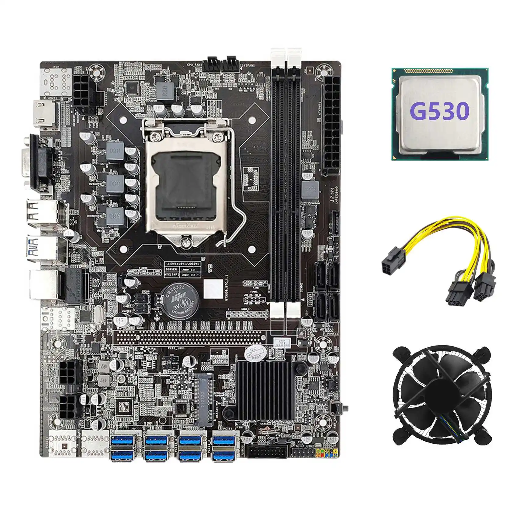 B75 ETH Mining Motherboard 8XPCIE to USB+G530 CPU+Cooling Fan+6Pin to Dual 8Pin Cable LGA1155 B75 BTC Miner Motherboard
B75 ETH Mining Motherboard 8XPCIE to USB+G530 CPU+Cooling Fan+6Pin to Dual 8Pin Cable LGA1155 B75 BTC Miner Motherboard