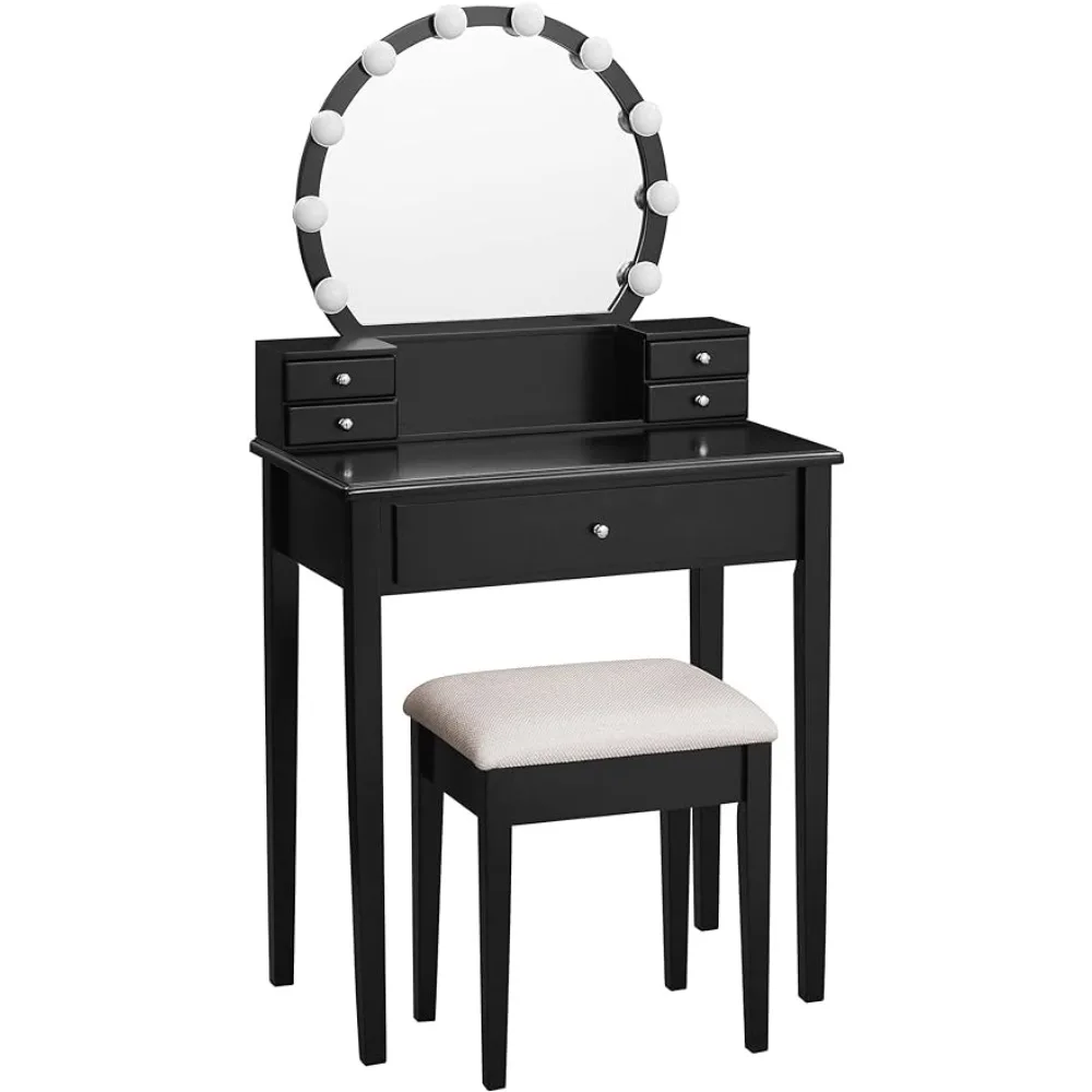 VASAGLE Vanity Set Dressing Table with Mirror, 10 Light Bulbs, Stool 5 Drawers, 27.6 X 15.7 X 52.8 Inches, Black Vanity Desk
VASAGLE Vanity Set Dressing Table with Mirror, 10 Light Bulbs, Stool 5 Drawers, 27.6 X 15.7 X 52.8 Inches, Black Vanity Desk