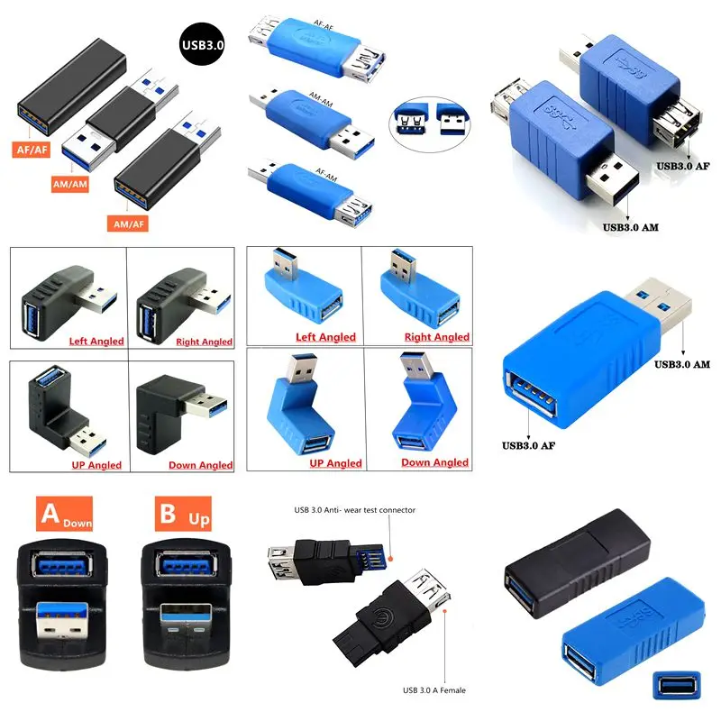 High Speed USB3.0 Conversion Head USB3.0 A Male A Female A Male * A Male A Female * A Female Extension Adapter Elbow Butt Joint
High Speed USB3.0 Conversion Head USB3.0 A Male A Female A Male * A Male A Female * A Female Extension Adapter Elbow Butt Joint