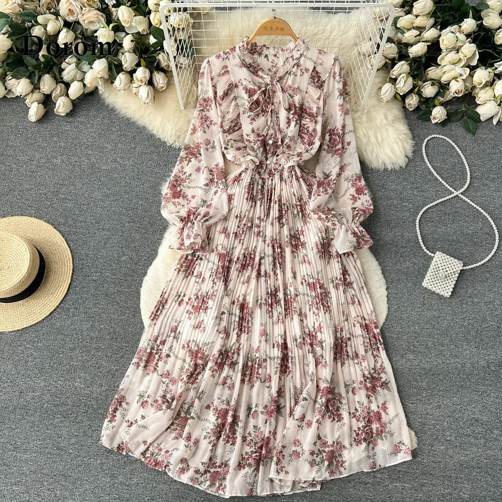 Винтажное элегантное Плиссированное длинное платье с цветочным принтом, женское милое корейское шифоновое платье на шнуровке с бантом и ру... 
Винтажное элегантное Плиссированное длинное платье с цветочным принтом, женское милое корейское шифоновое платье на шнуровке с бантом и ру...