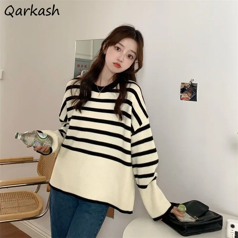 Pullovers Women Elegant England Style Ulzzang Retro Striped Baggy Mujer Daily O-neck All-match Students Casual Simple Stylish
Pullovers Women Elegant England Style Ulzzang Retro Striped Baggy Mujer Daily O-neck All-match Students Casual Simple Stylish