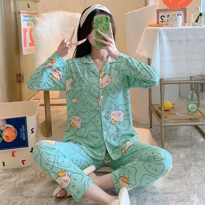 Autumn Pajamas Women's Long-Sleeved Trousers Cardigan Korean Style Sweet and Fresh Student Homewear Pairs Long Pajama Set Green
Autumn Pajamas Women's Long-Sleeved Trousers Cardigan Korean Style Sweet and Fresh Student Homewear Pairs Long Pajama Set Green