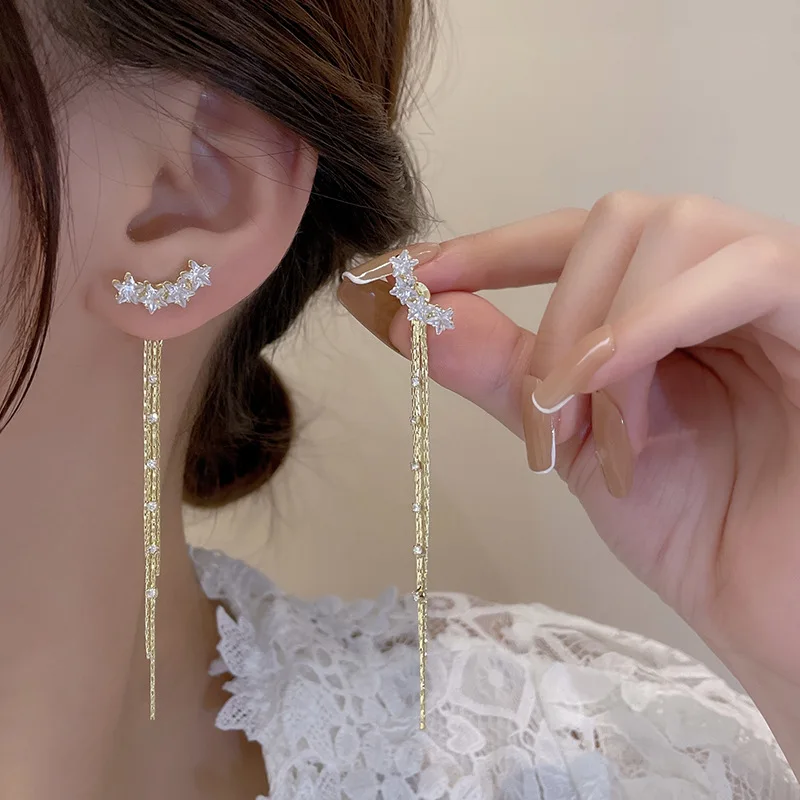 Luxury Star Long Tassel Earrings For Women Gold Color S925 Silver New Fashion Crystal Banquet Jewelry Accessories
Luxury Star Long Tassel Earrings For Women Gold Color S925 Silver New Fashion Crystal Banquet Jewelry Accessories