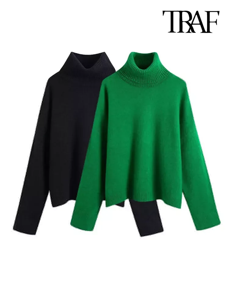 TRAF Women Fashion With Ribbed Trim Loose Knit Sweater Vintage High Neck Long Sleeve Female Pullovers Chic Tops
TRAF Women Fashion With Ribbed Trim Loose Knit Sweater Vintage High Neck Long Sleeve Female Pullovers Chic Tops