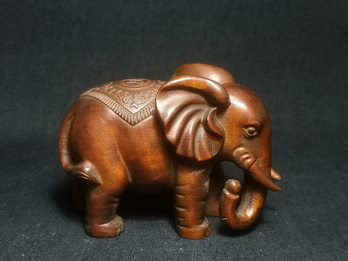 

Chinese boxwood hand carved lovely Elephant Figure statue table deco netsuke Decoration collectable gift