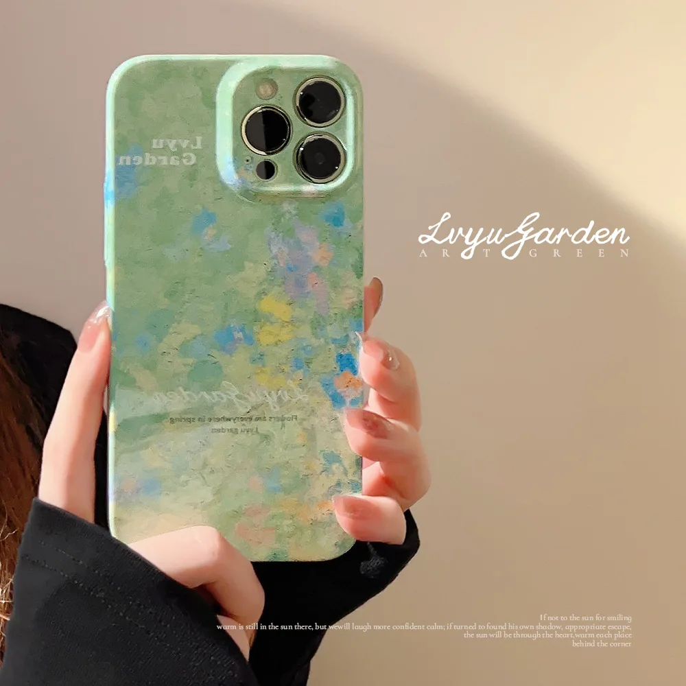 

Fresh Style Oil Painting Lvyu Garden Phone Case for IPhone 14 12 13 11 Pro ProMax Plus X XR Xsmax Shockproof Phone Cover