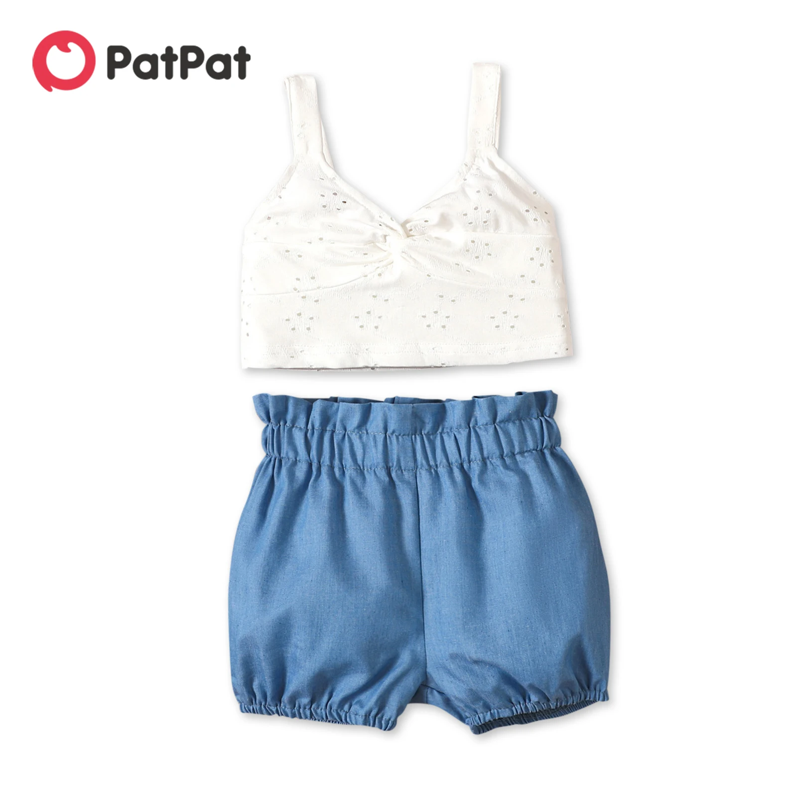 

PatPat 2pcs Baby Girl V Neck Twist Knot Sleeveless Tank Crop Top and Shorts Set