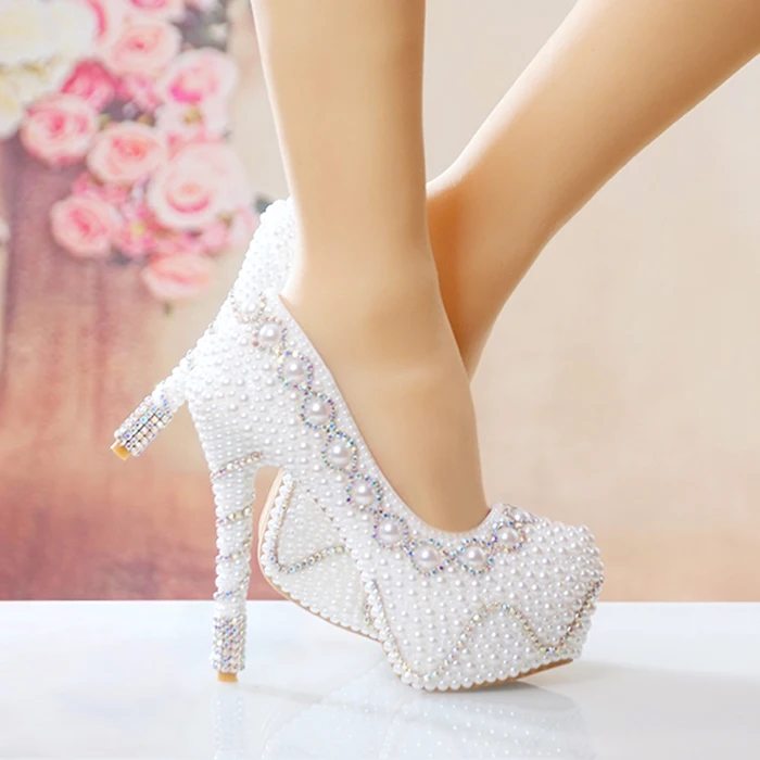 Wedding Women Pumps 12CM 14CM Thin High Heels Platform Round Toe White Pearl Rhinestone Slip-On Woman Shoes Party Dress Shoes
Wedding Women Pumps 12CM 14CM Thin High Heels Platform Round Toe White Pearl Rhinestone Slip-On Woman Shoes Party Dress Shoes