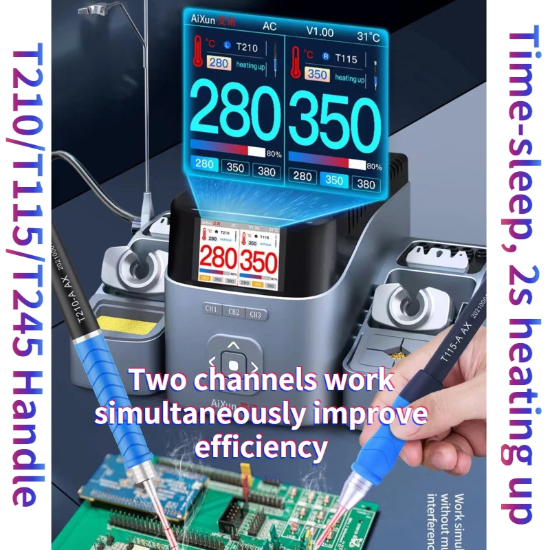 AIXUN T420D Intelligent Double Welding Station With T210 T115 T245 Handle Soldering Iron Tips Station for Phone PCB Repair tools
AIXUN T420D Intelligent Double Welding Station With T210 T115 T245 Handle Soldering Iron Tips Station for Phone PCB Repair tools