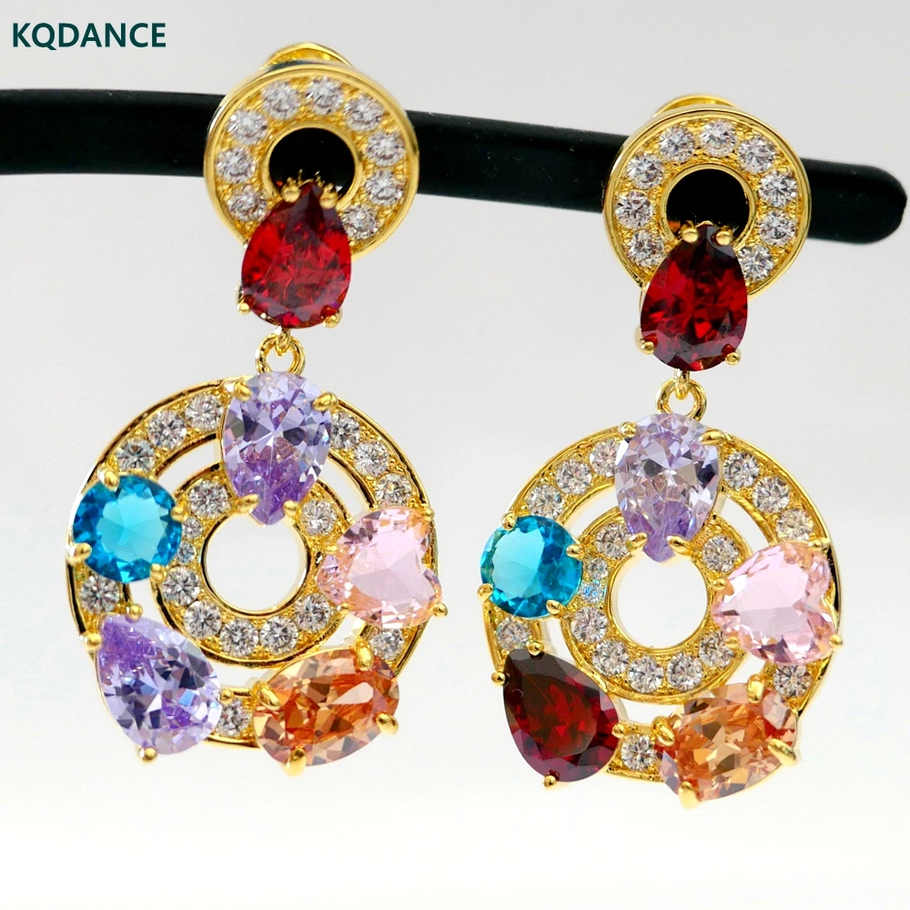 KQDANCE Created Colored Diamonds Round Drop Earrings with Red/blue/purple Stone 18K Yellow Gold plated Jewelry For Women
KQDANCE Created Colored Diamonds Round Drop Earrings with Red/blue/purple Stone 18K Yellow Gold plated Jewelry For Women