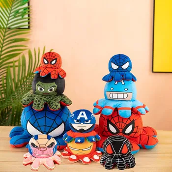 Disney Reversible Spiderman Plushie Tow-sidee Marvel Plush The Avenger Iron Man Captain American Hulk Thanos Octopus Toys Doll