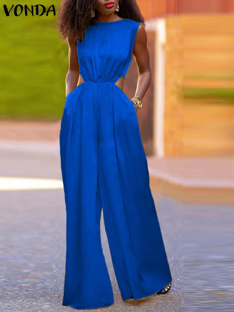 Summer Women's Jumpsuits VONDA Sexy Sleeveless Party Playsuits Elegant Satin High Waist Hollow Solid Party Wide Leg Pantalon
Summer Women's Jumpsuits VONDA Sexy Sleeveless Party Playsuits Elegant Satin High Waist Hollow Solid Party Wide Leg Pantalon