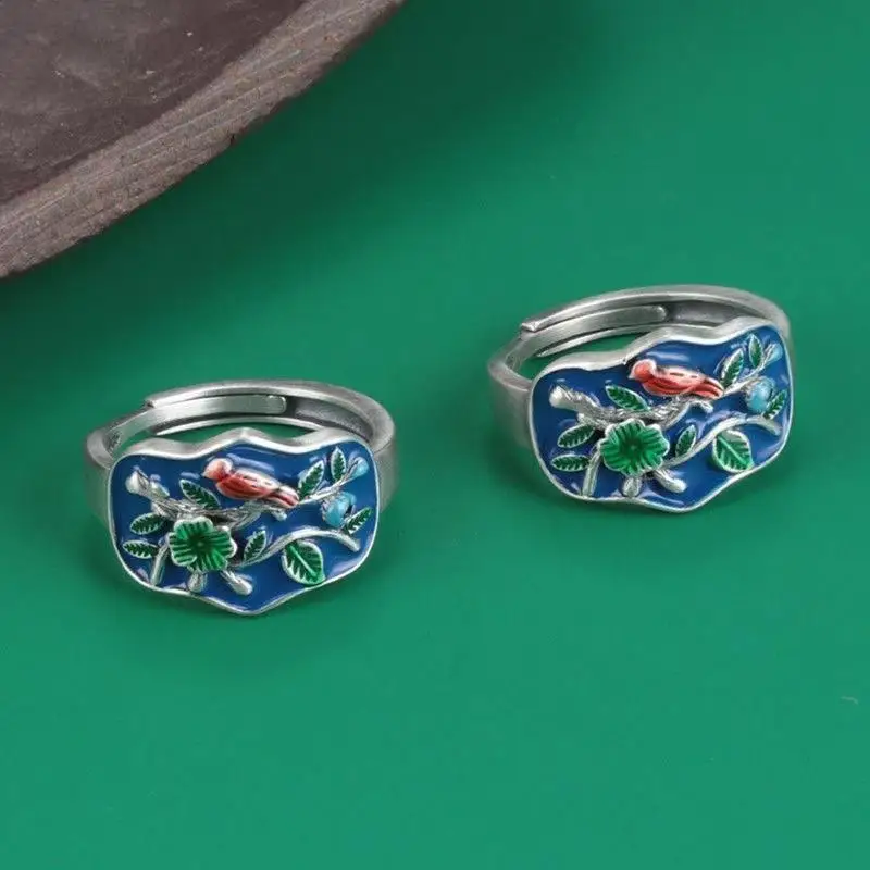 925 Sterling Silver Dropping Glue and Oil Dropping Craft Pleasant Eyebrow Ring Female Retro Bird Index Finger Ethnic Style Ring
925 Sterling Silver Dropping Glue and Oil Dropping Craft Pleasant Eyebrow Ring Female Retro Bird Index Finger Ethnic Style Ring
