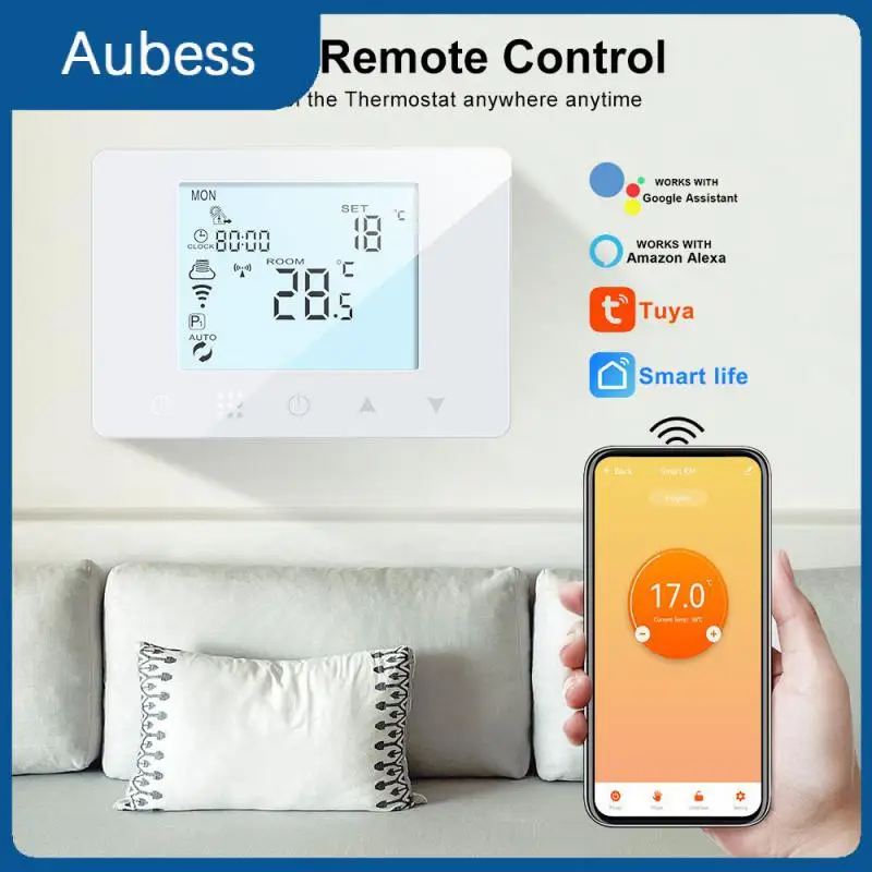 

Беспроводной регулятор температуры для теплого пола, настенный газовый термостат, работает с Alexa Google Home, ЖК-дисплей, Wi-Fi