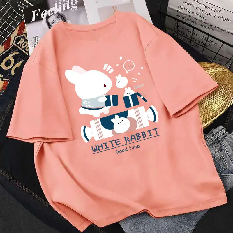 Summer 100% Cotton Women Short Sleeve Loose Oversized T-Shirts y2k Harajuku Clothes Anime Kawaii WHITE RABBIT Print T Shirt Tops
Summer 100% Cotton Women Short Sleeve Loose Oversized T-Shirts y2k Harajuku Clothes Anime Kawaii WHITE RABBIT Print T Shirt Tops
