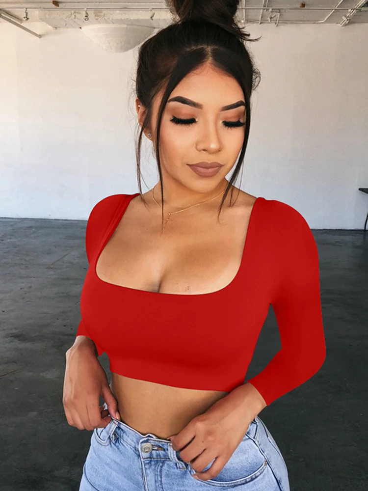 WHOUARE Women long-sleeved top sexy square collar bottoming shirt women tight solid color T-shirt summer new
WHOUARE Women long-sleeved top sexy square collar bottoming shirt women tight solid color T-shirt summer new