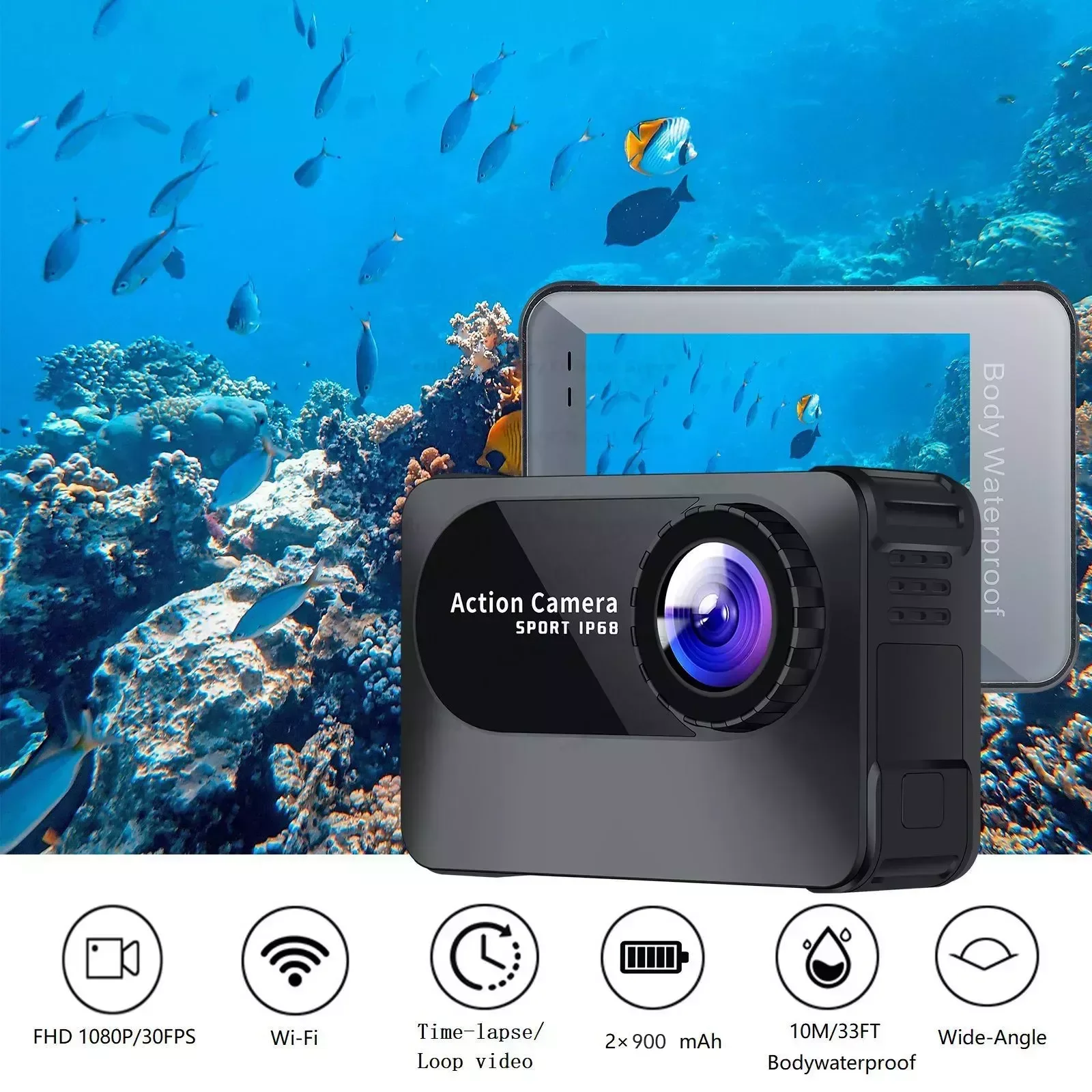 

Action Camera 4K Ultra HD WiFi 30FPS 2.0 Inch Screen 10M 150D Underwater Waterproof Camcorders Helmet Video Recording Sport Cam