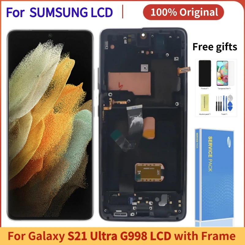 ORIGINAL AMOLED For Samsung Galaxy S21 Ultra LCD Display with Frame For S21U G998 Touch Screen Digitizer Assembly Repair Parts
ORIGINAL AMOLED For Samsung Galaxy S21 Ultra LCD Display with Frame For S21U G998 Touch Screen Digitizer Assembly Repair Parts