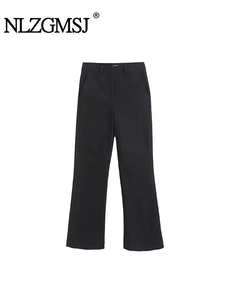 

Черные широкие брюки Nlzgmsj TRAF женские осенние брюки с высокой талией 2023 тонкие повседневные Прямые брюки офисные женские Костюмные брюки