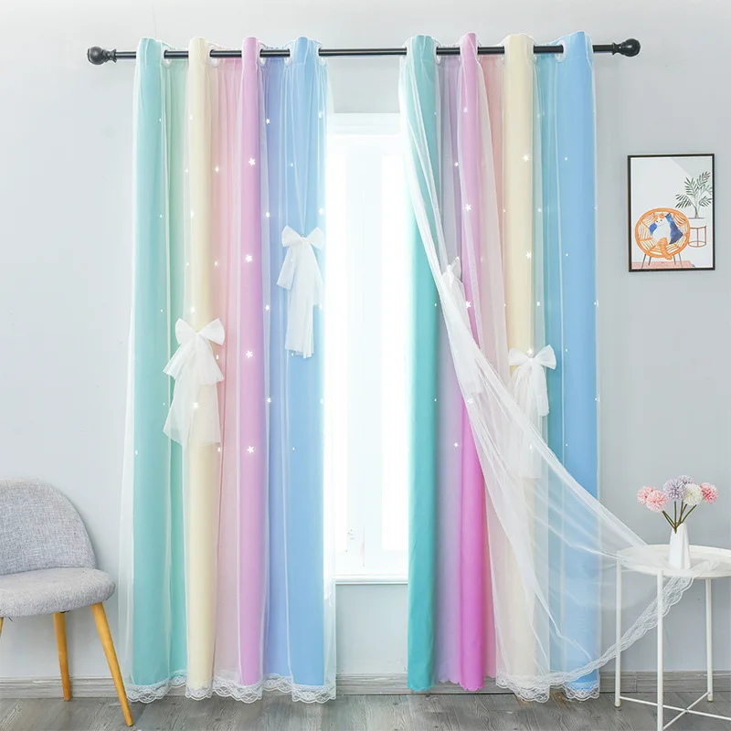 New Curtain 4 Color Gradient Rainbow Stripe Double Layer With Yarn Children's Hollow Star Curtain
New Curtain 4 Color Gradient Rainbow Stripe Double Layer With Yarn Children's Hollow Star Curtain