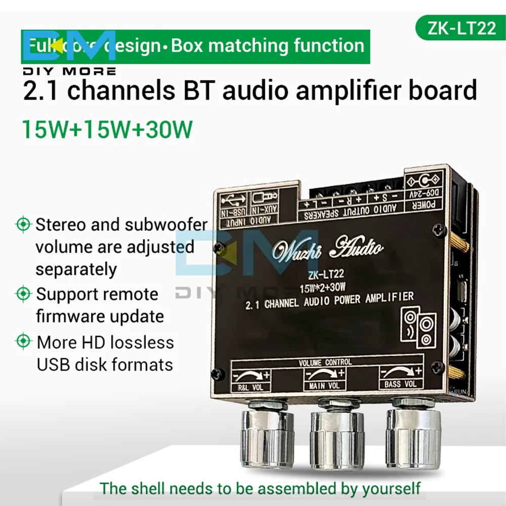ZK-LT22 2.1 Channel Bluetooth 5.1 Audio Power Amplifier Board Module 15W*2+30W Subwoofer TWS True Wireless Wuzhi Audio APP
ZK-LT22 2.1 Channel Bluetooth 5.1 Audio Power Amplifier Board Module 15W*2+30W Subwoofer TWS True Wireless Wuzhi Audio APP