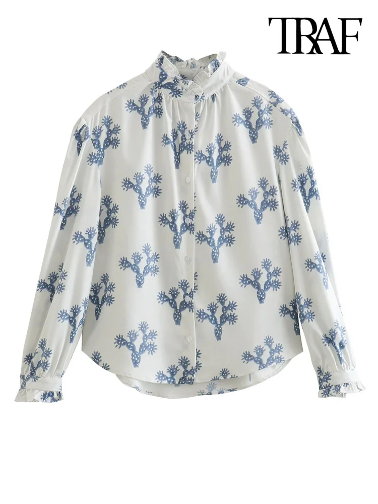 TRAF Women Fashion With Ruffles Printed Loose Blouses Vintage Lantern Sleeve Button-up Female Shirts Blusas Chic Tops
TRAF Women Fashion With Ruffles Printed Loose Blouses Vintage Lantern Sleeve Button-up Female Shirts Blusas Chic Tops