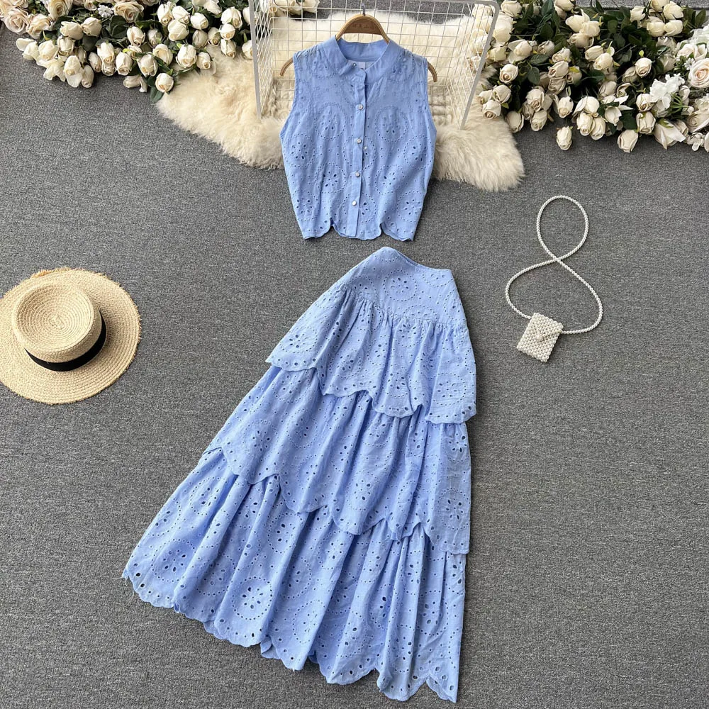 2022 New Design Sense Solid Color Thin Sleeveless Pleated Top Irregular Cake Skirt Skirt Two Piece Suit
2022 New Design Sense Solid Color Thin Sleeveless Pleated Top Irregular Cake Skirt Skirt Two Piece Suit