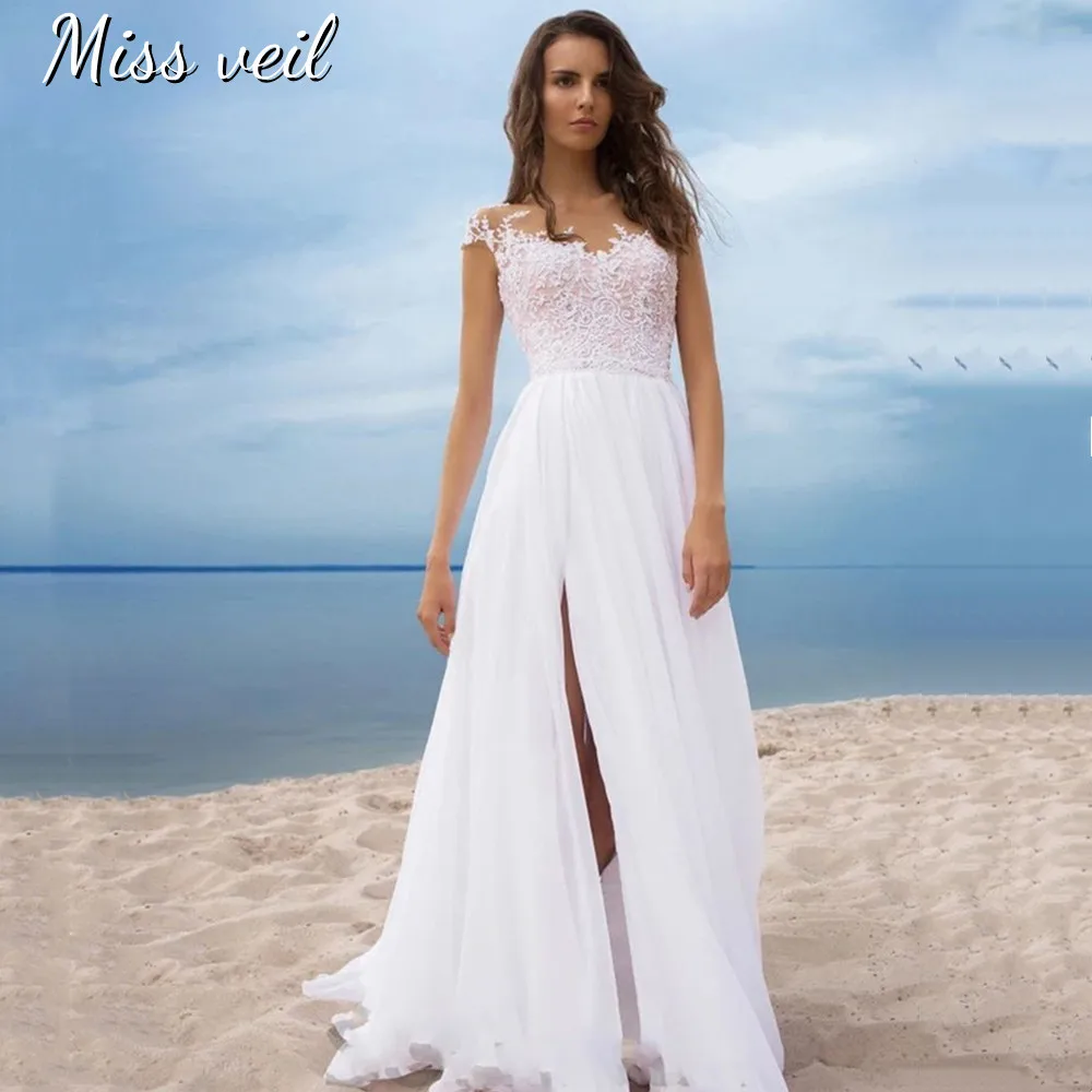 Miss Veil Chiffon Wedding Dress With Side Split A-Line Beach Backless Bridal Gown Lace Appliques Sweep Train Vestido De Novia
Miss Veil Chiffon Wedding Dress With Side Split A-Line Beach Backless Bridal Gown Lace Appliques Sweep Train Vestido De Novia