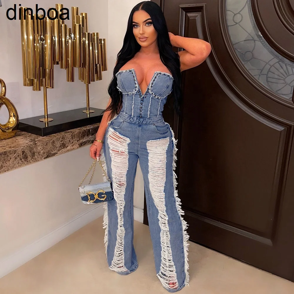 Dinboa-2023 Wholesale Trendy V-neck Backless Hollow Tassel Jumpsuit Jeans Denim Jumpsuits for Women
Dinboa-2023 Wholesale Trendy V-neck Backless Hollow Tassel Jumpsuit Jeans Denim Jumpsuits for Women
