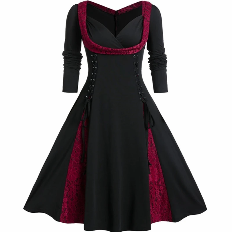 Mandylandy Lace Stitching Retro Dress for Women High Waist Slim Fits Medieval Long-Sleeved Dress Mid-Length Evening Gothic Dress
Mandylandy Lace Stitching Retro Dress for Women High Waist Slim Fits Medieval Long-Sleeved Dress Mid-Length Evening Gothic Dress