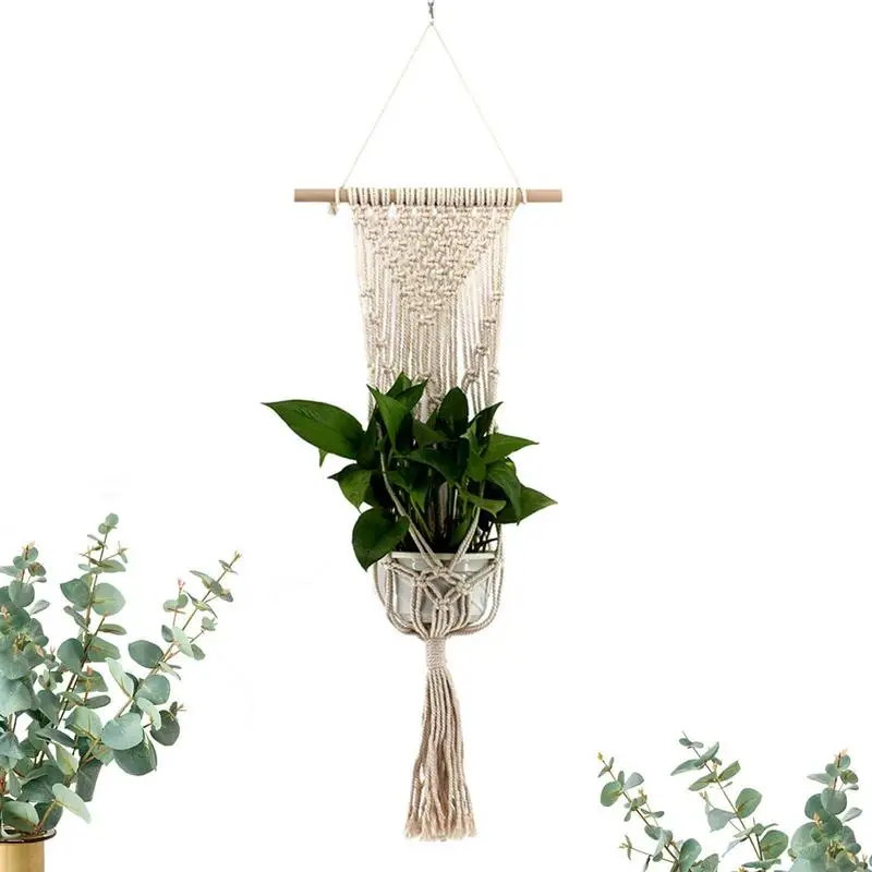 

Crochet Plant Hangers 42.91 Inches Hand-Woven Hanging Planters Basket Wall-Mounted Decorative Flower Pots Holder Stand Boho