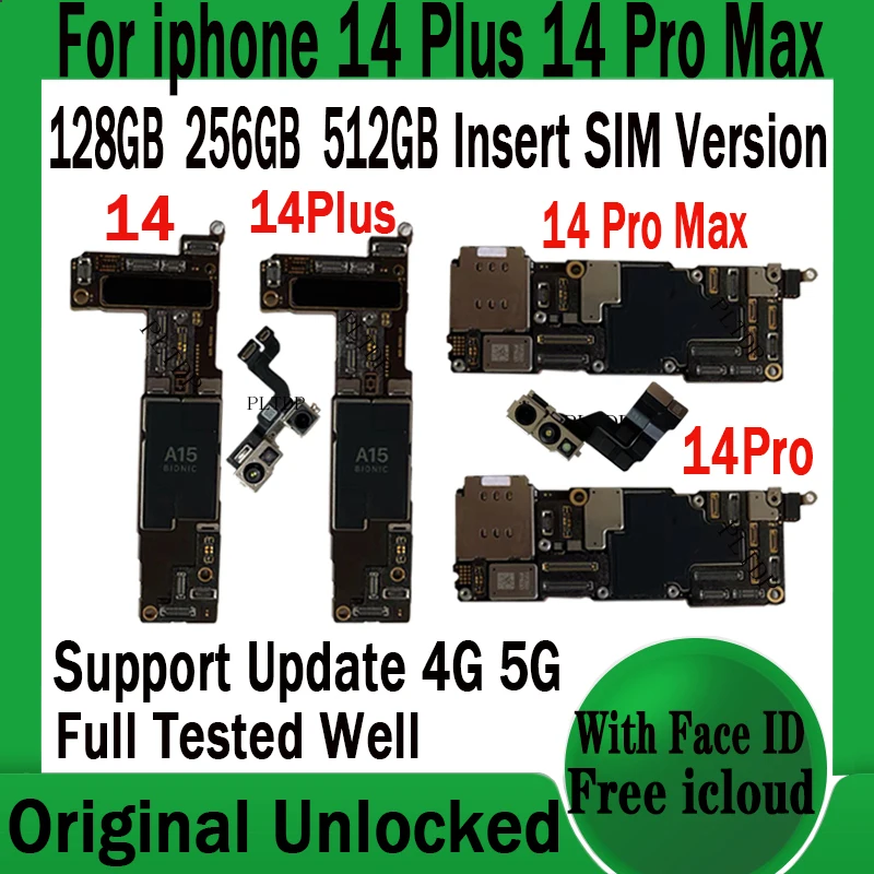 Original For iPhone 14 14 Plus 14 Pro Max Motherboard With /No Face ID iCloud Unlocked Logic board Full Chip Test Good MainBoard
Original For iPhone 14 14 Plus 14 Pro Max Motherboard With /No Face ID iCloud Unlocked Logic board Full Chip Test Good MainBoard