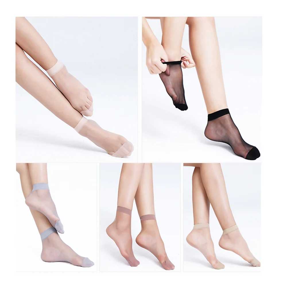 

40pcs=20 Pairs/lot Women's Short Socks Crystal Stockings Sexy Transparent Ankle Sox Invisible Thin Elastic Nylon Female Summer
