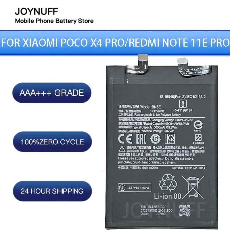 New Battery High Quality 0 Cycles Compatible BN5E FOR MI REDMI note11 pro +PLUS / XIAOMI REDMI Note 11 E Pro Replacement Lithium
New Battery High Quality 0 Cycles Compatible BN5E FOR MI REDMI note11 pro +PLUS / XIAOMI REDMI Note 11 E Pro Replacement Lithium