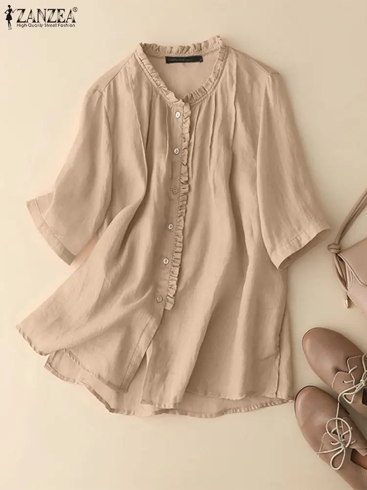 ZANZEA Women Summer Blouse Vintage Solid Cotton Work Tops Female Half Sleeve Ruffles Shirt Casual Button Blusas Chemise Tunic
ZANZEA Women Summer Blouse Vintage Solid Cotton Work Tops Female Half Sleeve Ruffles Shirt Casual Button Blusas Chemise Tunic