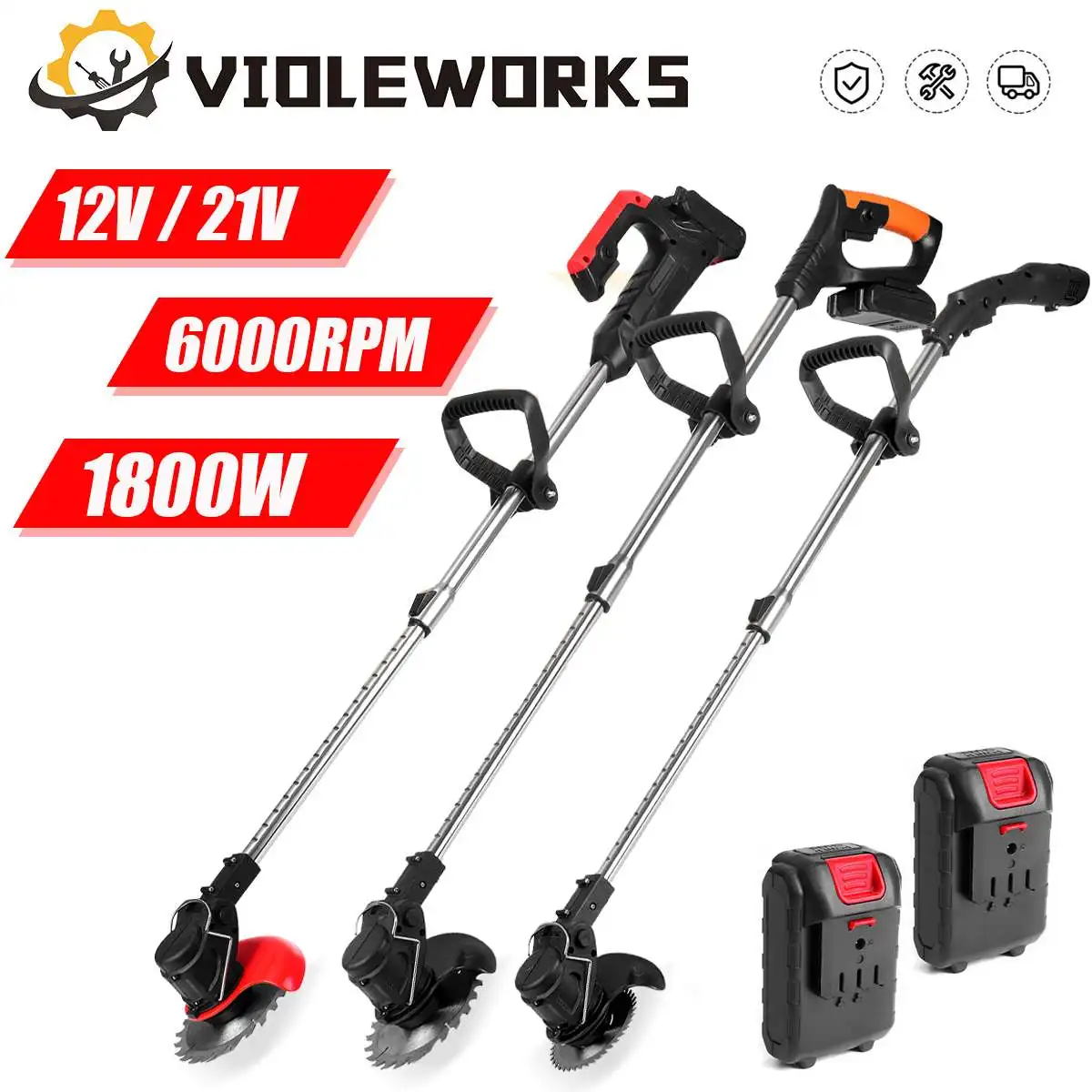1800W 12V/21V Electric Grass Trimmer With 2 Batteries Wireless Cordless Lawn Mower Length Adjustable Garden Pruning Cutter Tool
1800W 12V/21V Electric Grass Trimmer With 2 Batteries Wireless Cordless Lawn Mower Length Adjustable Garden Pruning Cutter Tool